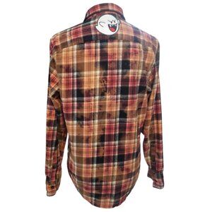 Upcycled Distressed Flannel with "Nintendo Boo" Embroidered Patch